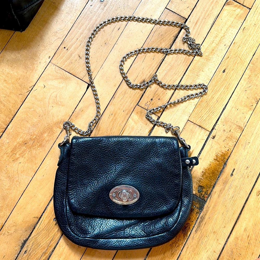 Roots black lamb skin leather bag